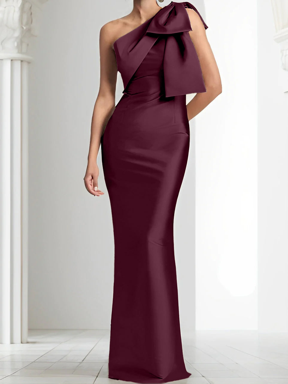 Sheath/Column One-Shoulder Mother of the Bride Dresses with Bowknot