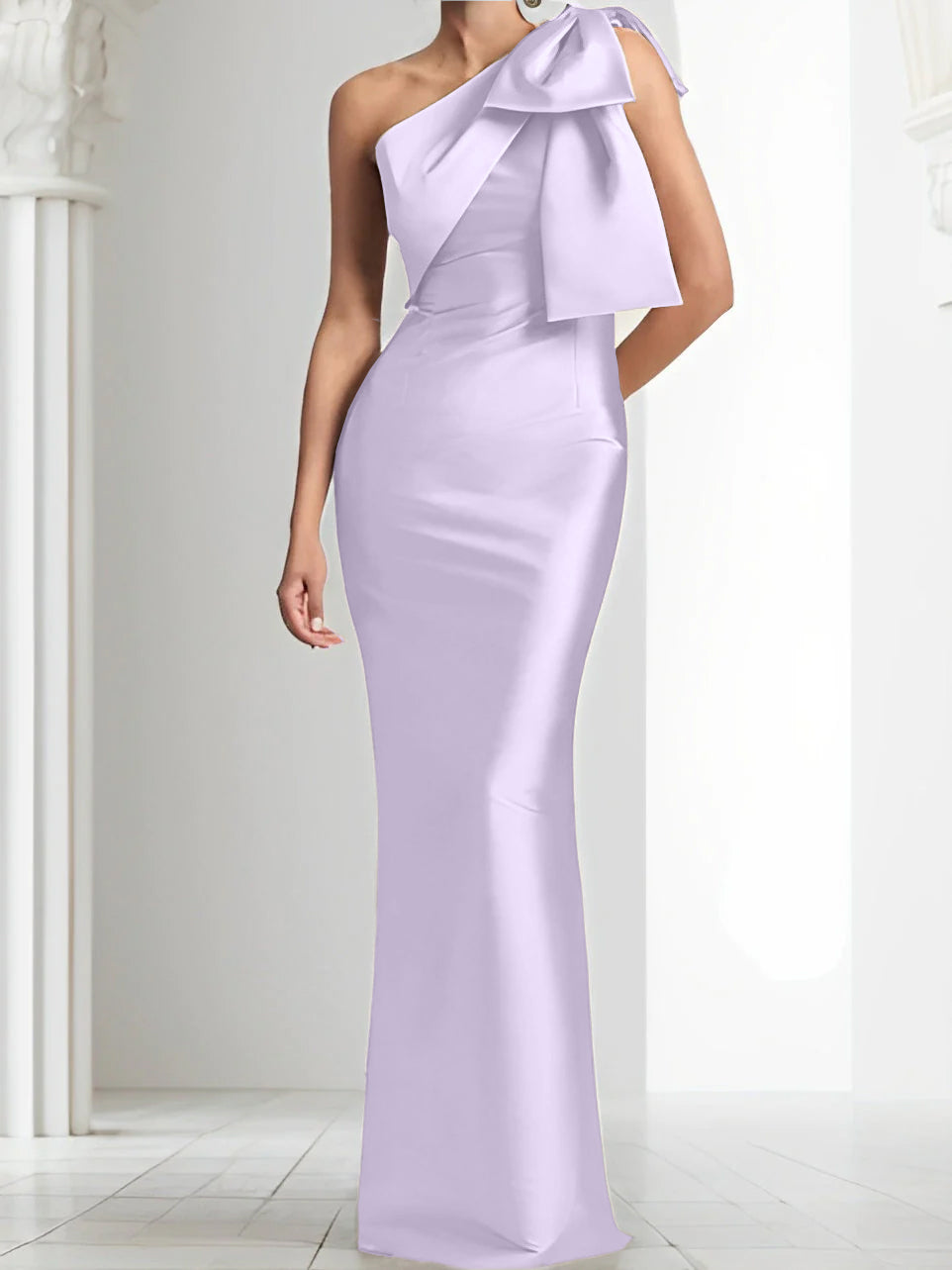 Sheath/Column One-Shoulder Mother of the Bride Dresses with Bowknot