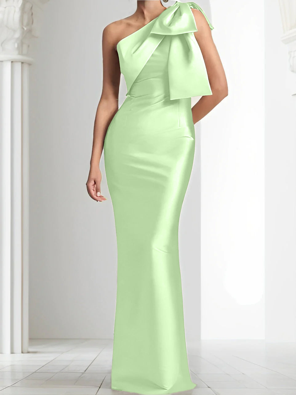 Sheath/Column One-Shoulder Mother of the Bride Dresses with Bowknot