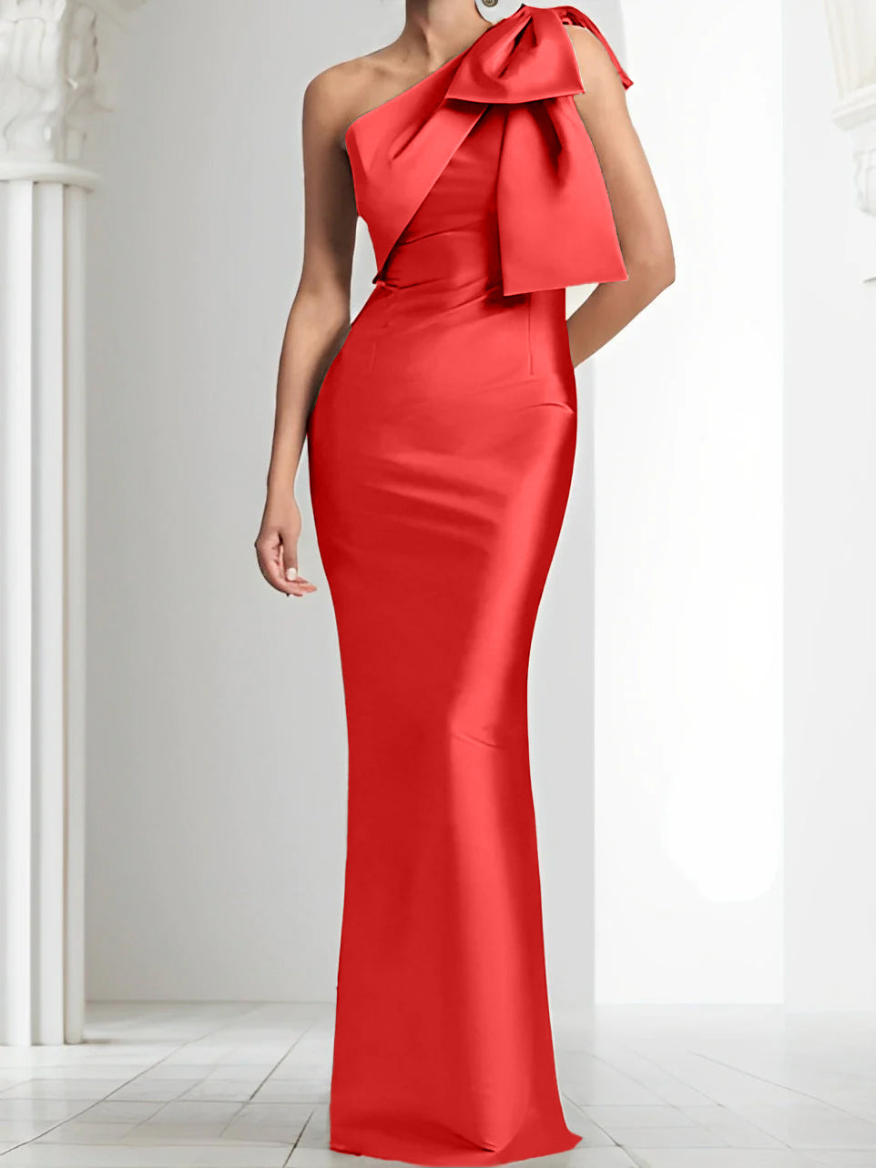 Sheath/Column One-Shoulder Mother of the Bride Dresses with Bowknot