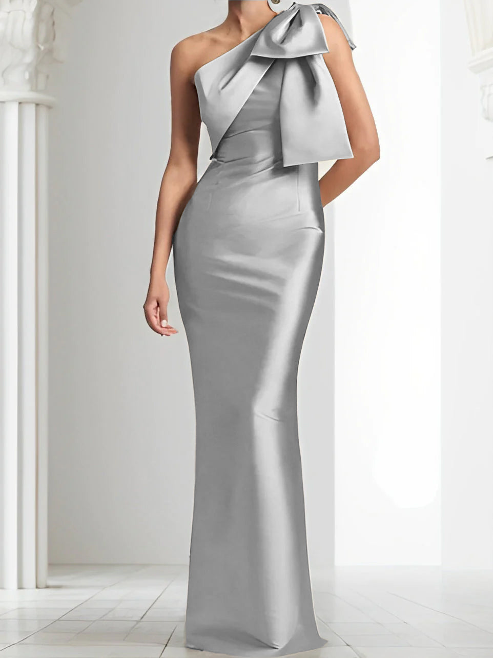 Sheath/Column One-Shoulder Mother of the Bride Dresses with Bowknot