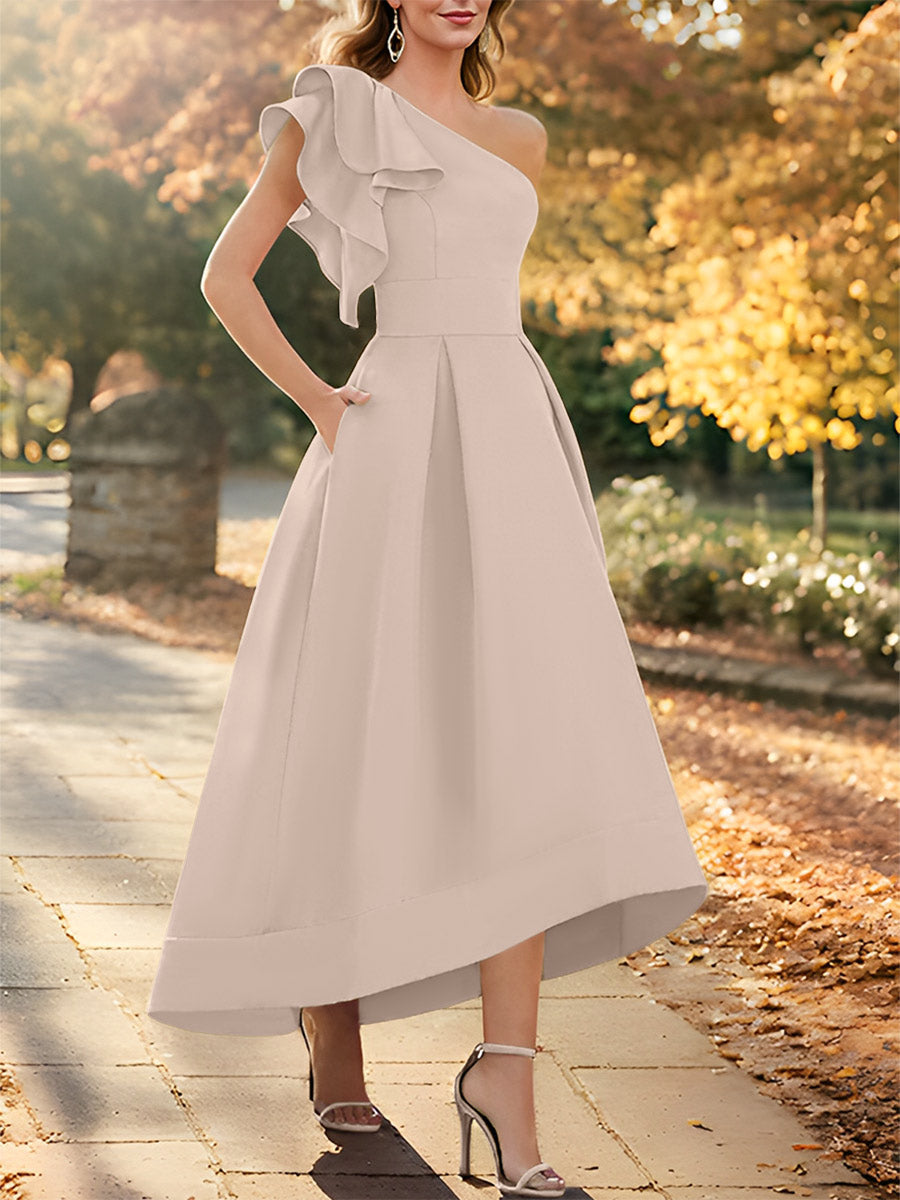 A-Line/Princess One-Shoulder Sleeveless Asymmetrical Mother of the Bride Dresses with Ruffles