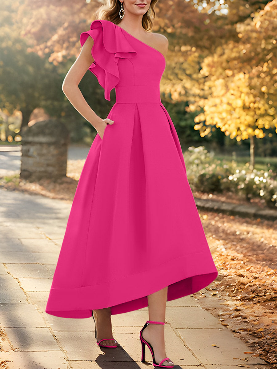 A-Line/Princess One-Shoulder Sleeveless Asymmetrical Mother of the Bride Dresses with Ruffles