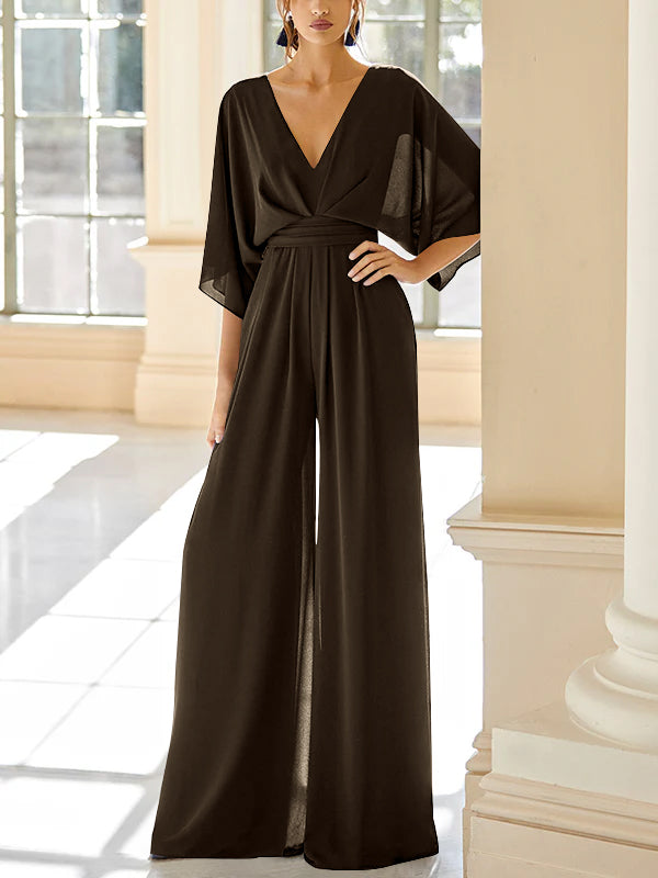 Chiffon V-Neck Mother of the Bride Pantsuits with Pockets