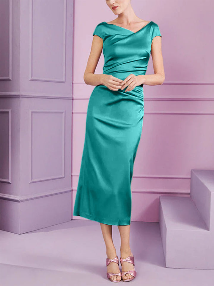 Sheath/Column Cowl Neck Tea-Length Mother of the Bride Dresses