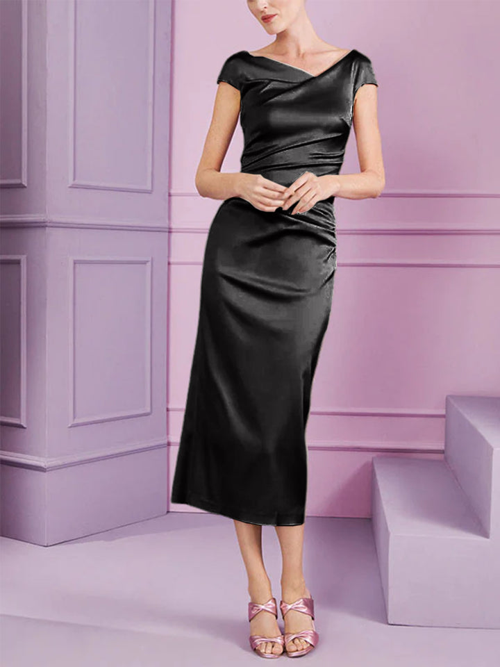 Sheath/Column Cowl Neck Tea-Length Mother of the Bride Dresses