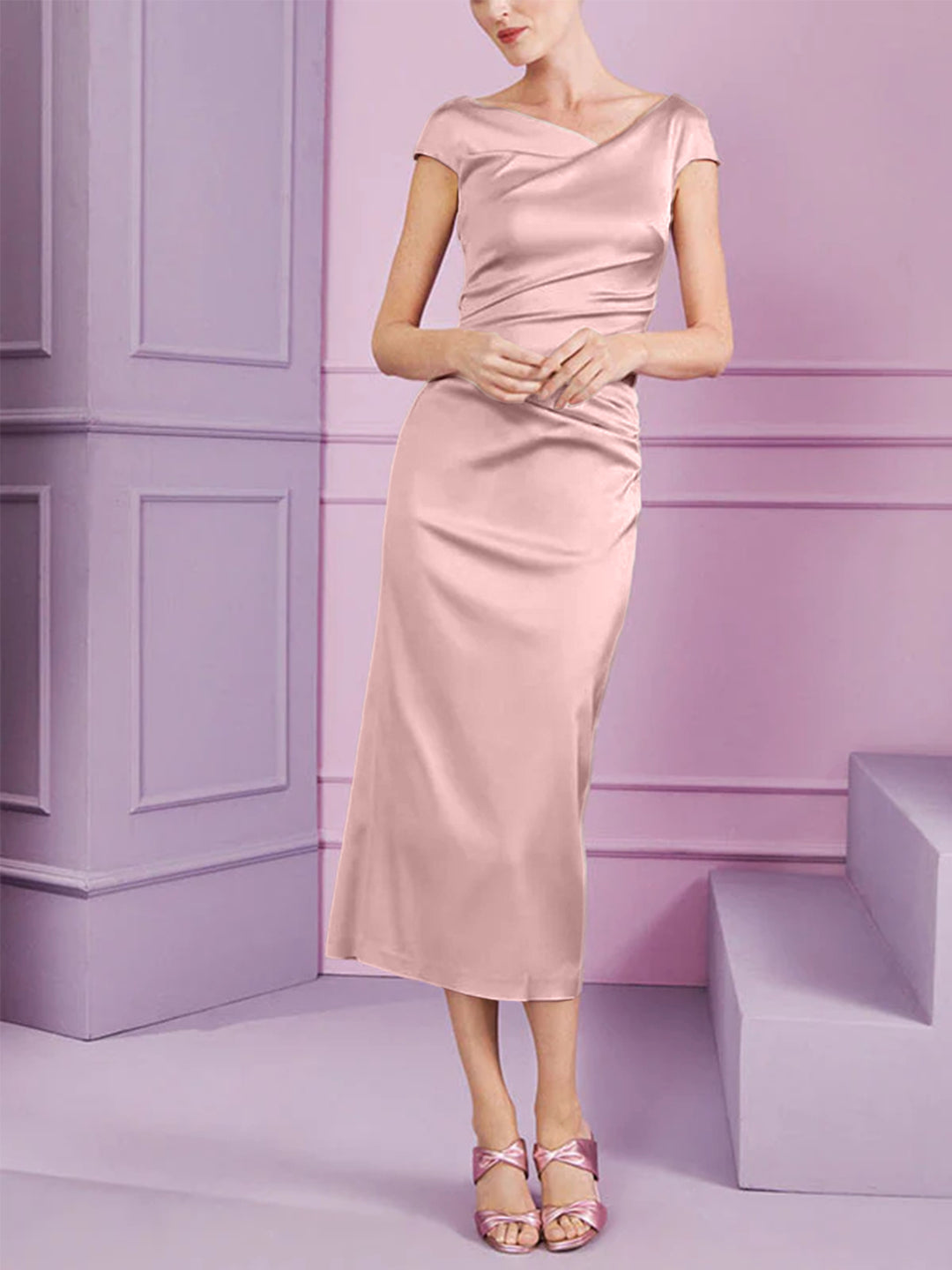 Sheath/Column Cowl Neck Tea-Length Mother of the Bride Dresses