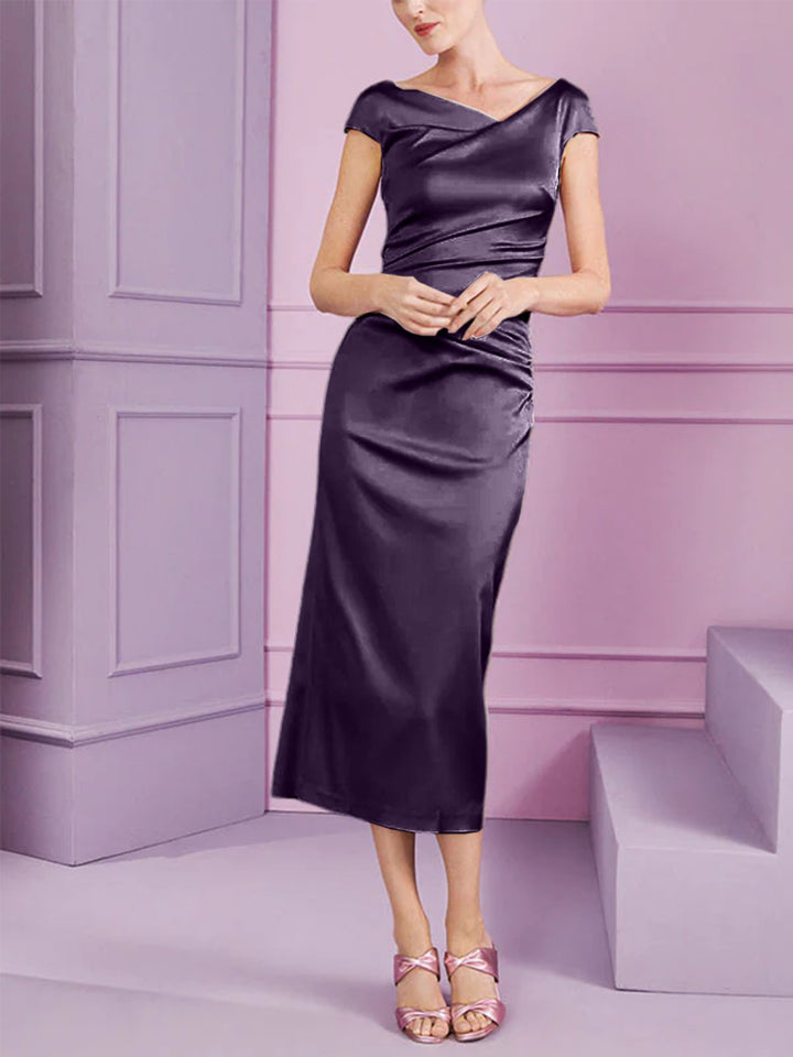 Sheath/Column Cowl Neck Tea-Length Mother of the Bride Dresses