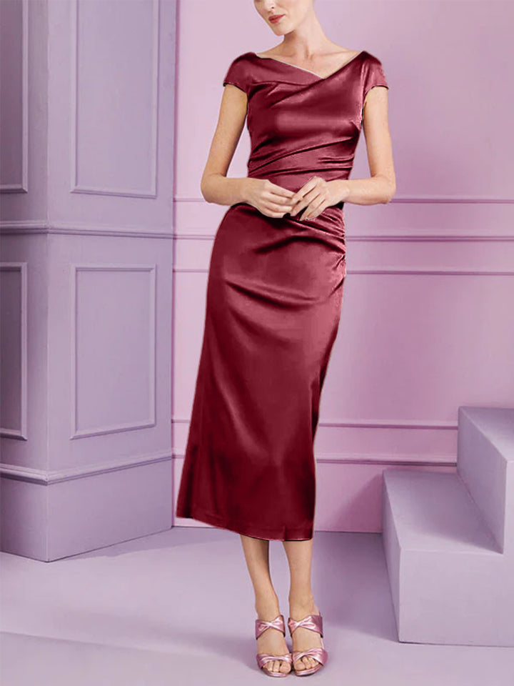 Sheath/Column Cowl Neck Tea-Length Mother of the Bride Dresses