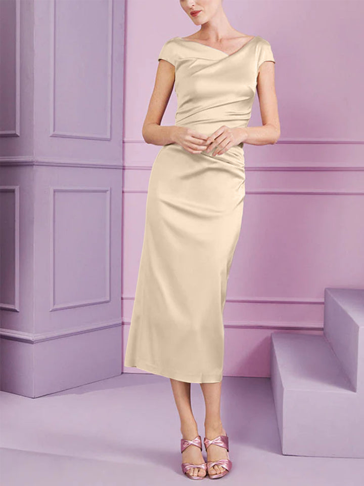 Sheath/Column Cowl Neck Tea-Length Mother of the Bride Dresses