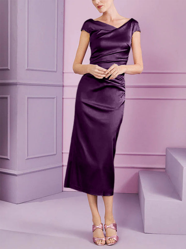 Sheath/Column Cowl Neck Tea-Length Mother of the Bride Dresses