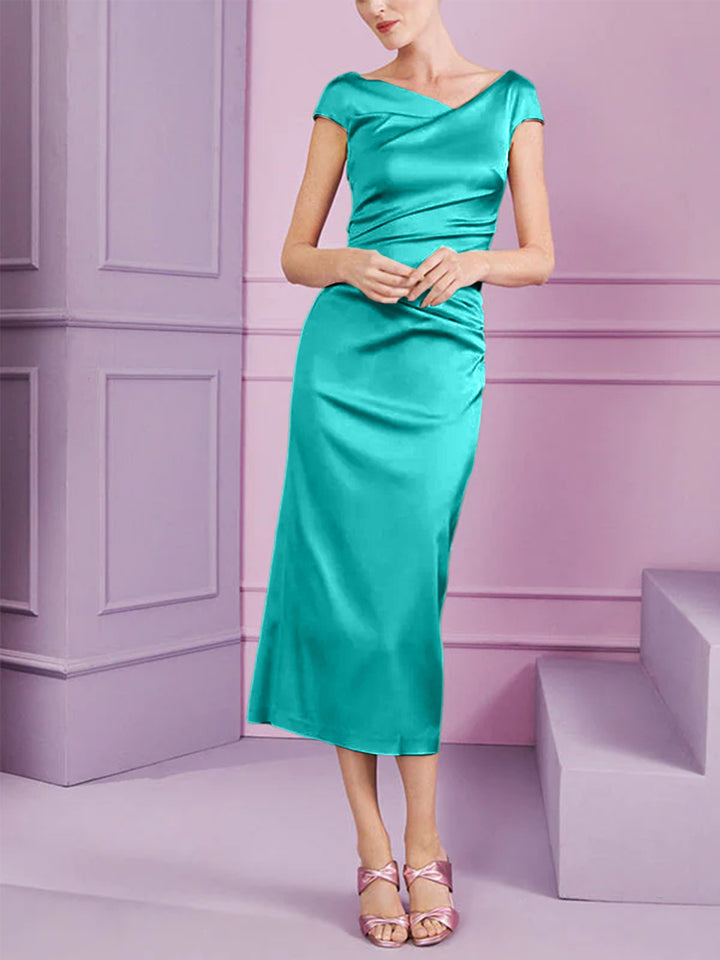 Sheath/Column Cowl Neck Tea-Length Mother of the Bride Dresses