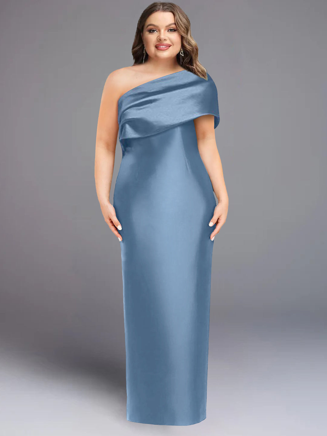 Sheath/Column One-Shoulder Sleeveless Floor-Length Plus Size Mother of the Bride Dresses with Bowknot