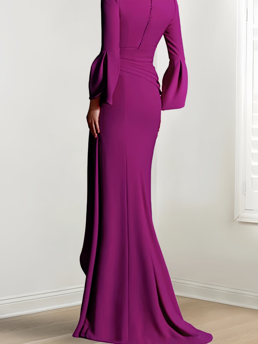 Sheath/Column V-Neck Long Sleeves Floor-Length Mother of the Bride Dresses With Split Side