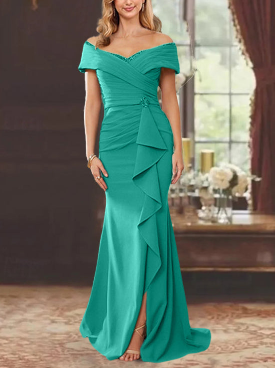 Sheath/Column Off-the-Shoulder Sleeveless Floor-Length Mother of the Bride Dresses With Ruffles