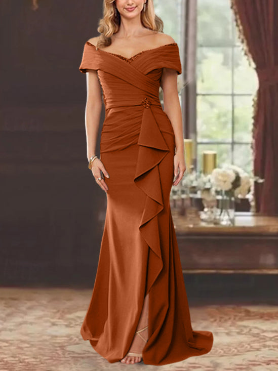 Sheath/Column Off-the-Shoulder Sleeveless Floor-Length Mother of the Bride Dresses With Ruffles