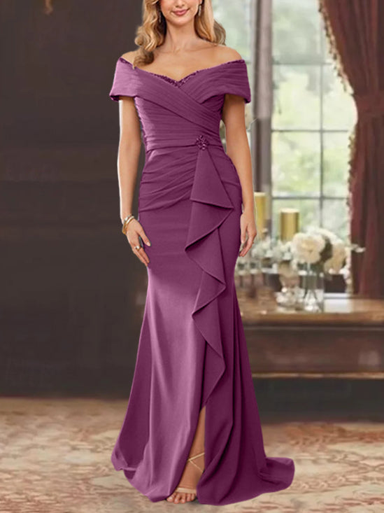 Sheath/Column Off-the-Shoulder Sleeveless Floor-Length Mother of the Bride Dresses With Ruffles