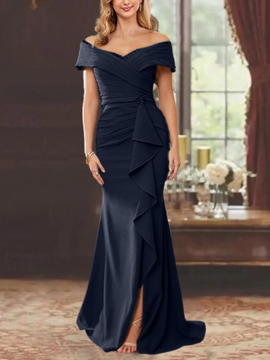 Sheath/Column Off-the-Shoulder Sleeveless Floor-Length Mother of the Bride Dresses With Ruffles