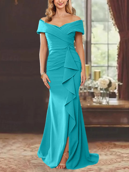 Sheath/Column Off-the-Shoulder Sleeveless Floor-Length Mother of the Bride Dresses With Ruffles