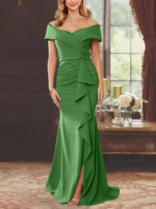 Sheath/Column Off-the-Shoulder Sleeveless Floor-Length Mother of the Bride Dresses With Ruffles