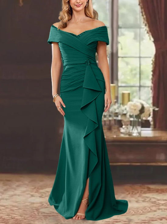 Sheath/Column Off-the-Shoulder Sleeveless Floor-Length Mother of the Bride Dresses With Ruffles