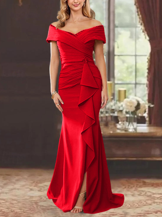 Sheath/Column Off-the-Shoulder Sleeveless Floor-Length Mother of the Bride Dresses With Ruffles