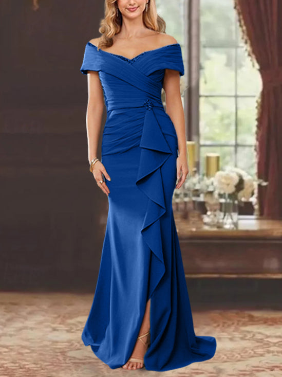 Sheath/Column Off-the-Shoulder Sleeveless Floor-Length Mother of the Bride Dresses With Ruffles