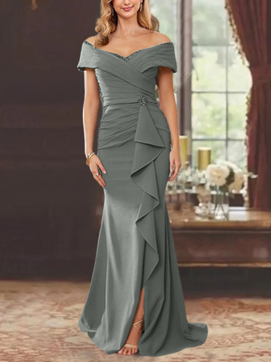 Sheath/Column Off-the-Shoulder Sleeveless Floor-Length Mother of the Bride Dresses With Ruffles