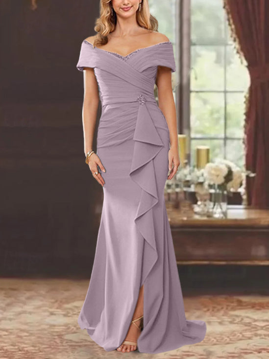 Sheath/Column Off-the-Shoulder Sleeveless Floor-Length Mother of the Bride Dresses With Ruffles