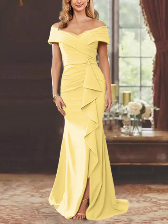 Sheath/Column Off-the-Shoulder Sleeveless Floor-Length Mother of the Bride Dresses With Ruffles