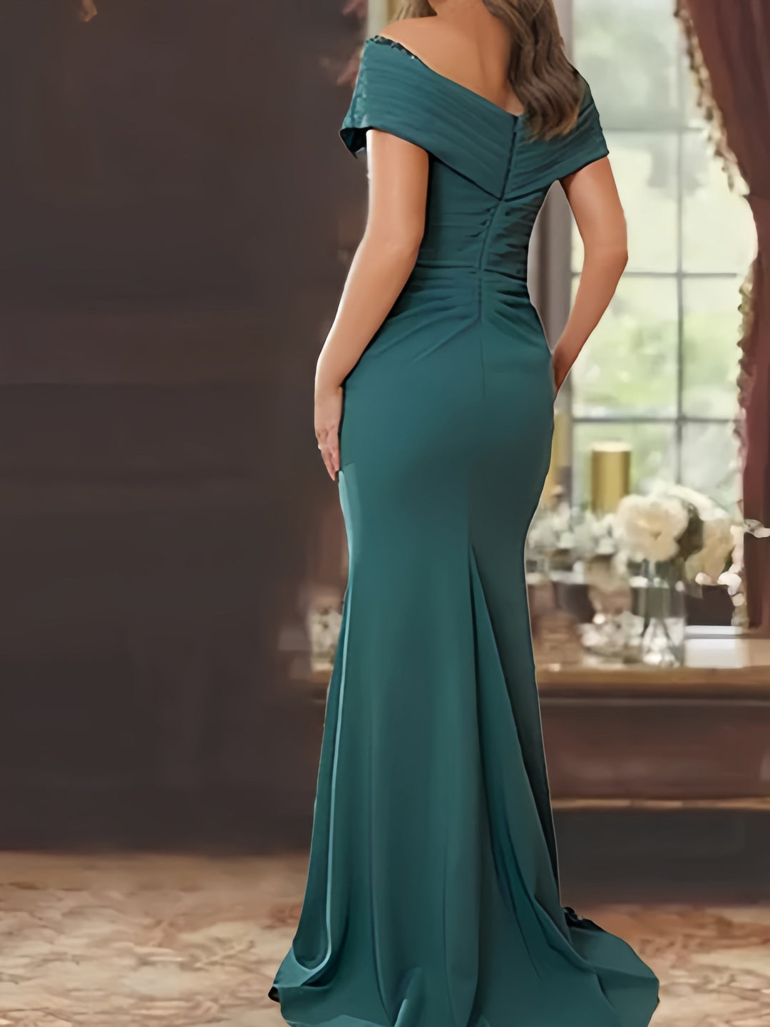 Sheath/Column Off-the-Shoulder Sleeveless Floor-Length Mother of the Bride Dresses With Ruffles