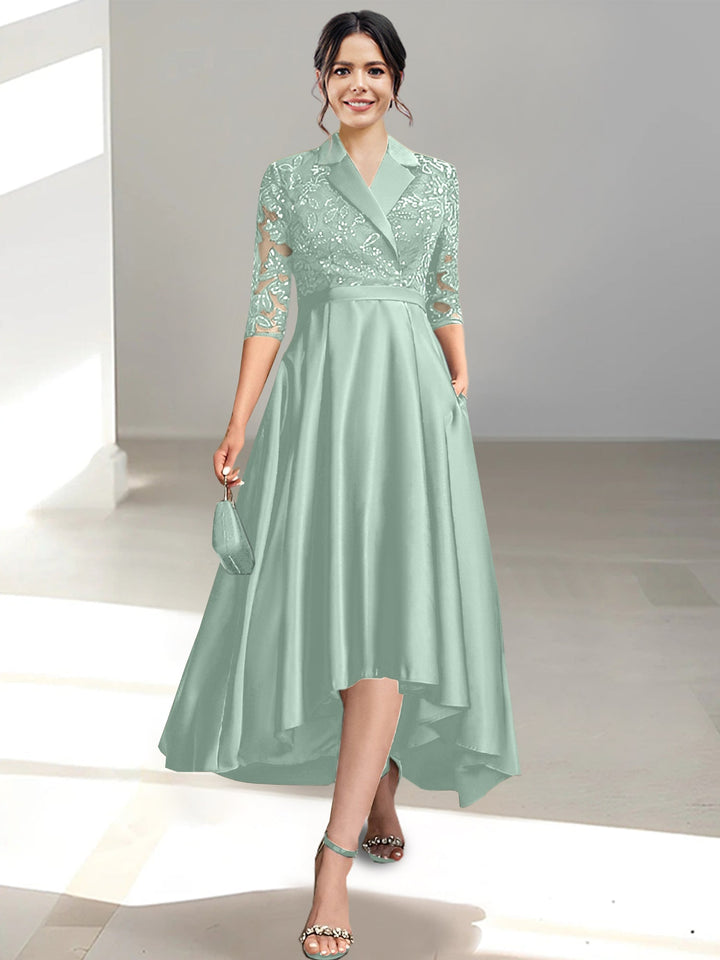 Sheath/Column V-Neck Tea-Length Mother of the Bride Dresses