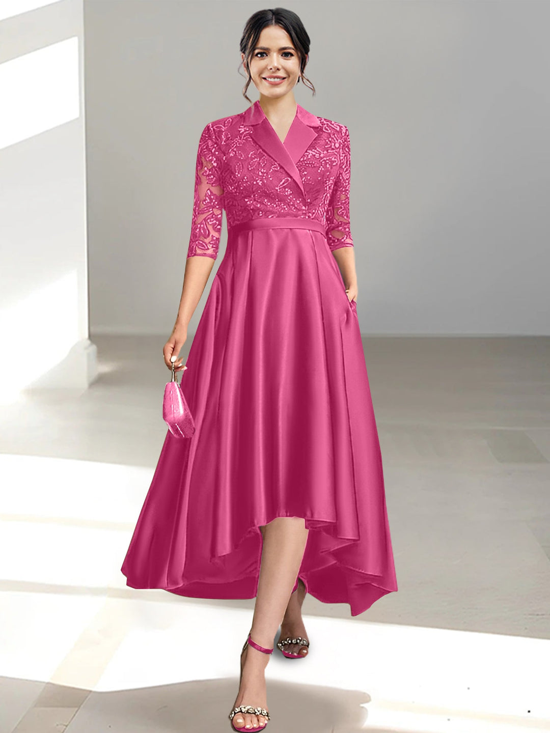 Sheath/Column V-Neck Tea-Length Mother of the Bride Dresses