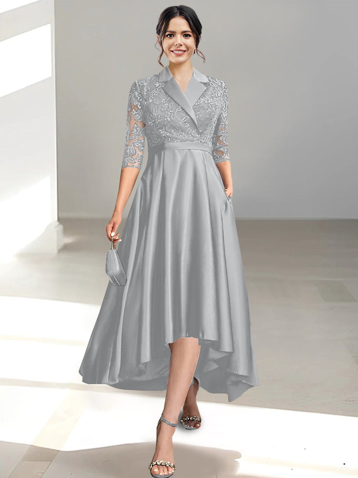 Sheath/Column V-Neck Tea-Length Mother of the Bride Dresses