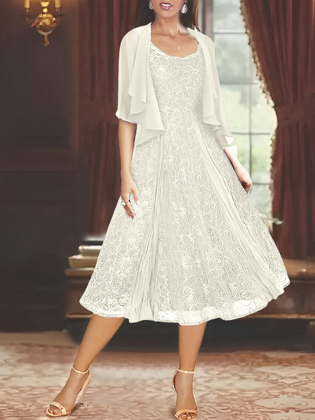 A-Line/Princess Scoop Tea-Length Mother of the Bride Dresses