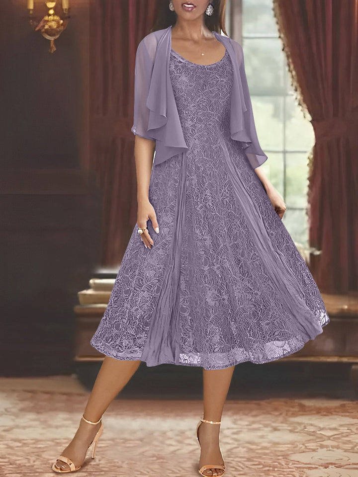 A-Line/Princess Scoop Tea-Length Mother of the Bride Dresses