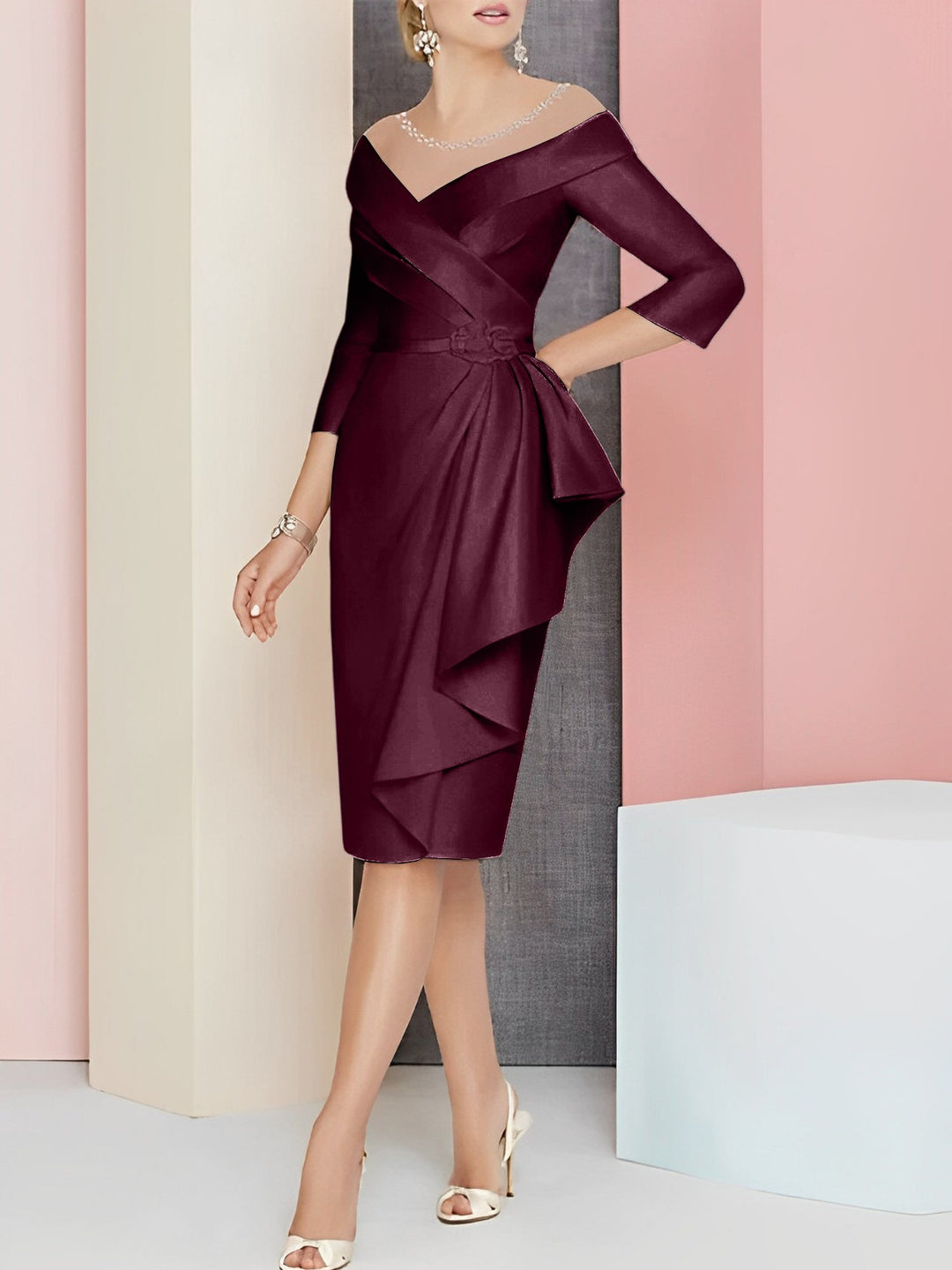 Sheath/Column V-Neck Knee-Length Mother of the Bride Dresses