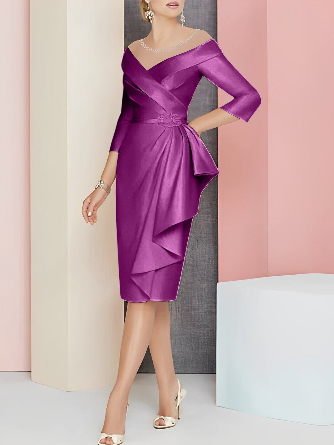 Sheath/Column V-Neck Knee-Length Mother of the Bride Dresses