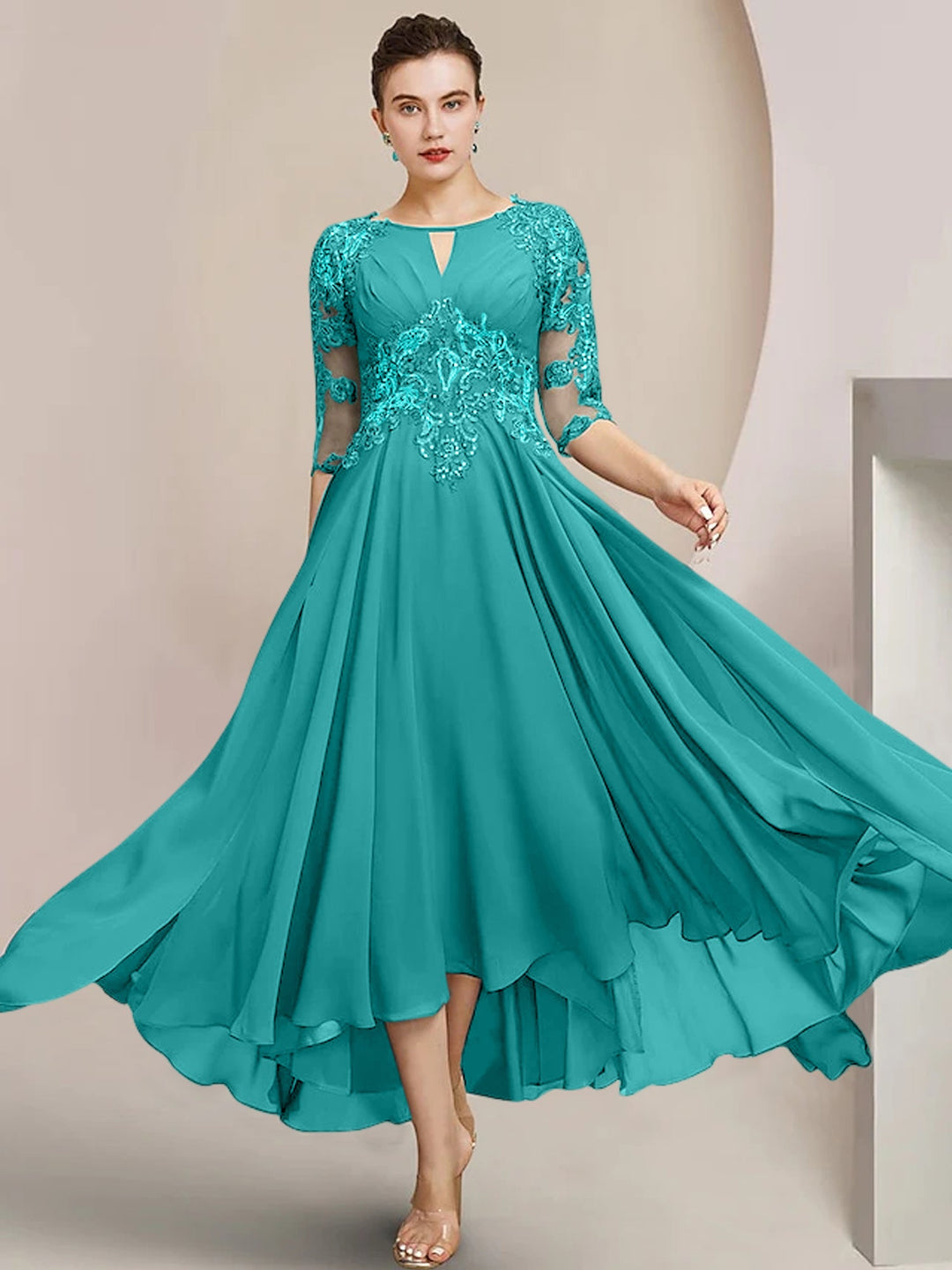 A-Line/Princess Scoop Tea-Length Mother of the Bride Dresses