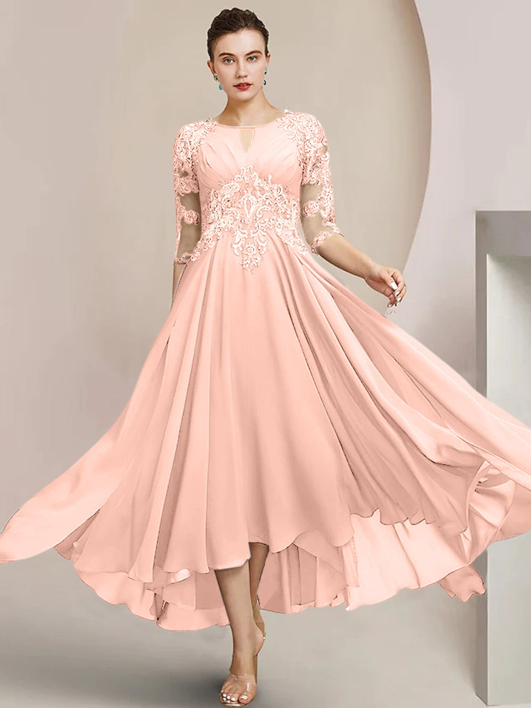 A-Line/Princess Scoop Tea-Length Mother of the Bride Dresses