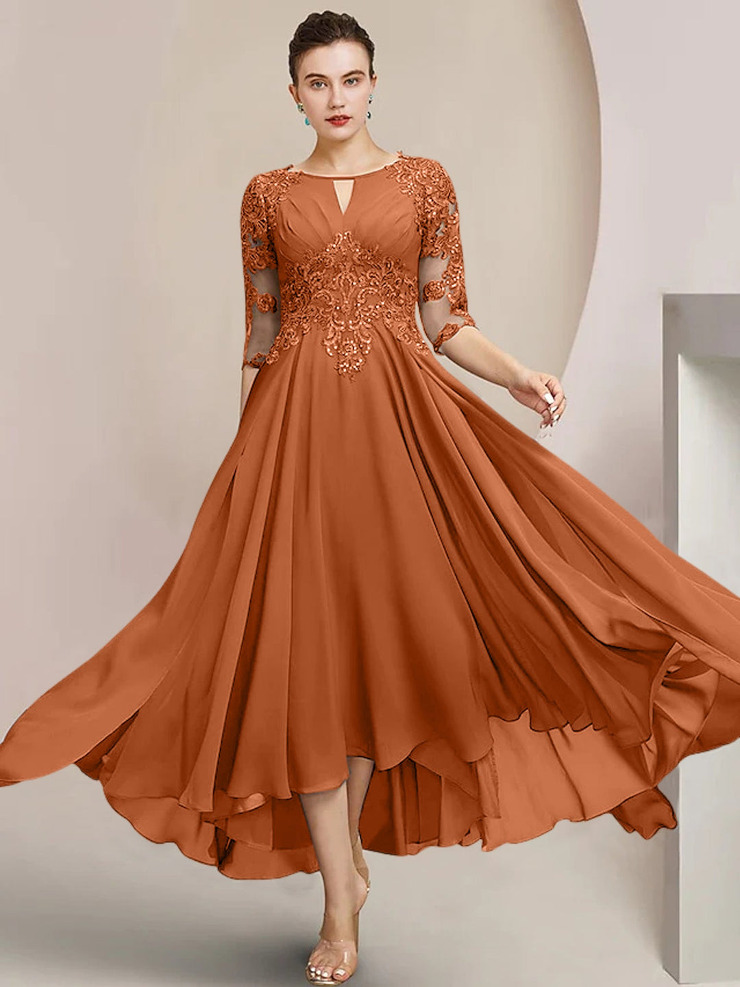 A-Line/Princess Scoop Tea-Length Mother of the Bride Dresses