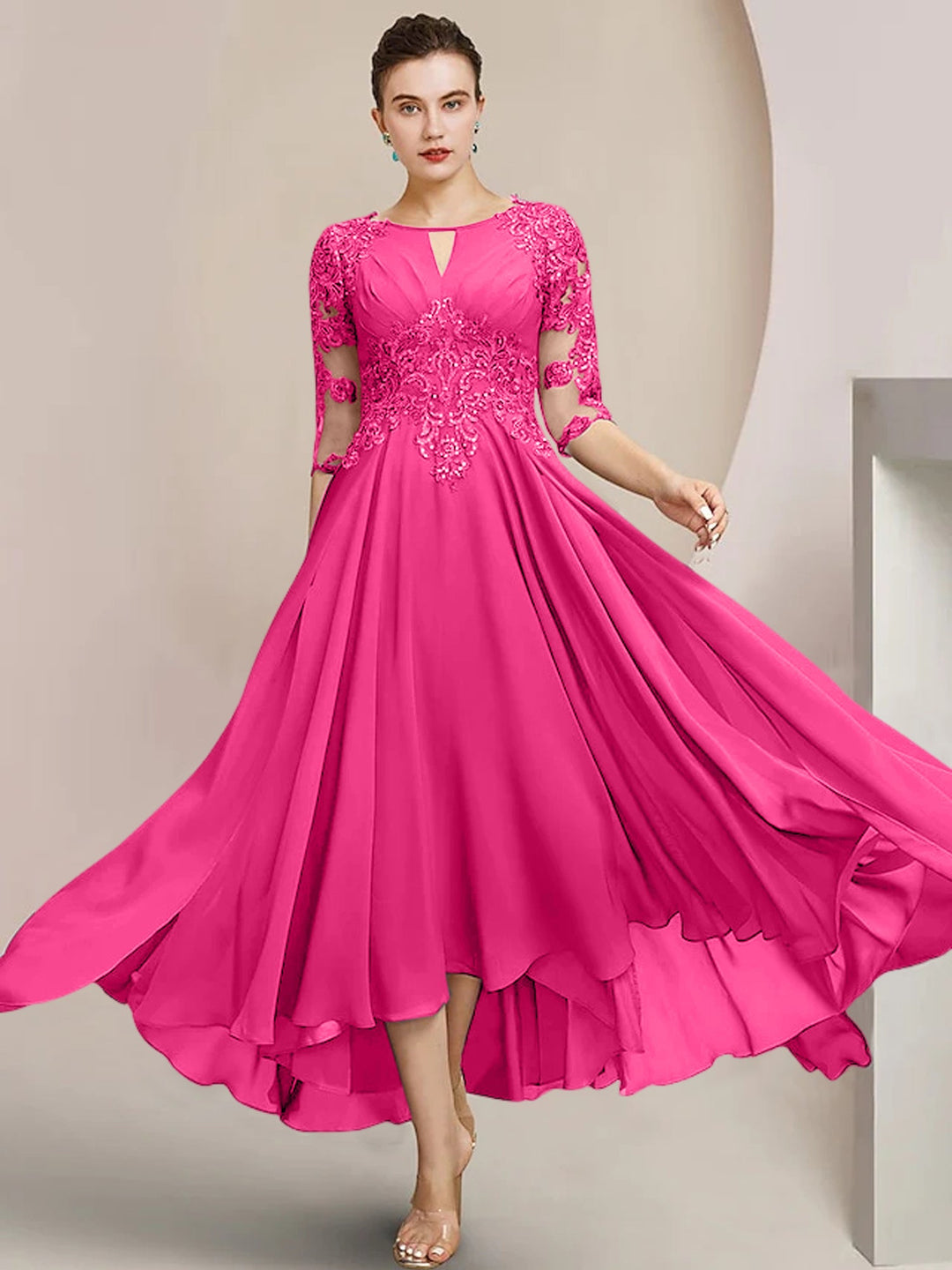 A-Line/Princess Scoop Tea-Length Mother of the Bride Dresses