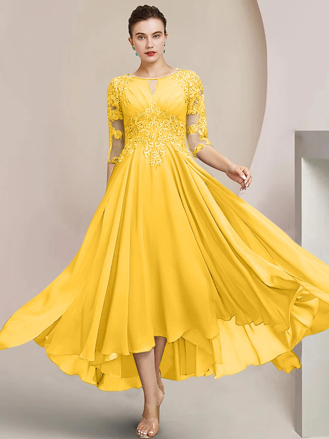 A-Line/Princess Scoop Tea-Length Mother of the Bride Dresses