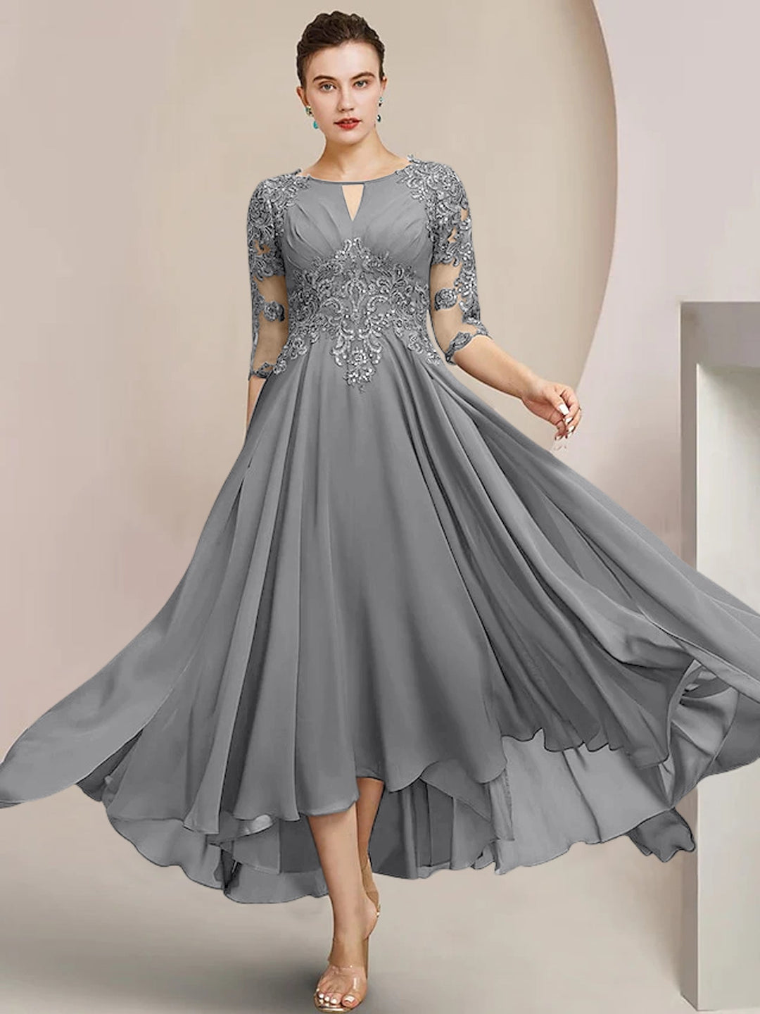 A-Line/Princess Scoop Tea-Length Mother of the Bride Dresses