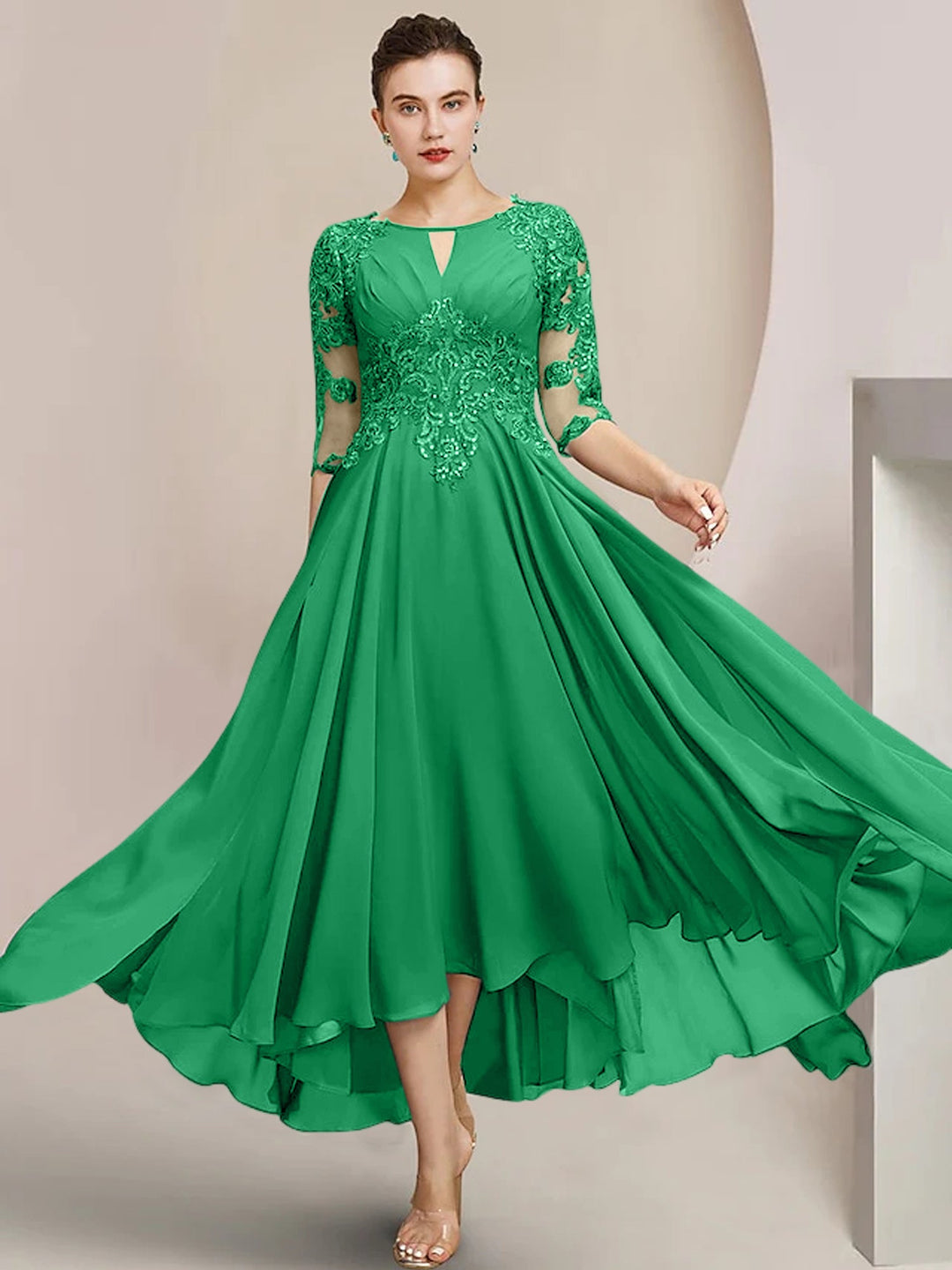 A-Line/Princess Scoop Tea-Length Mother of the Bride Dresses