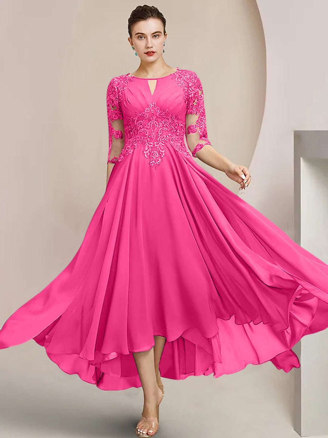 A-Line/Princess Scoop Tea-Length Mother of the Bride Dresses