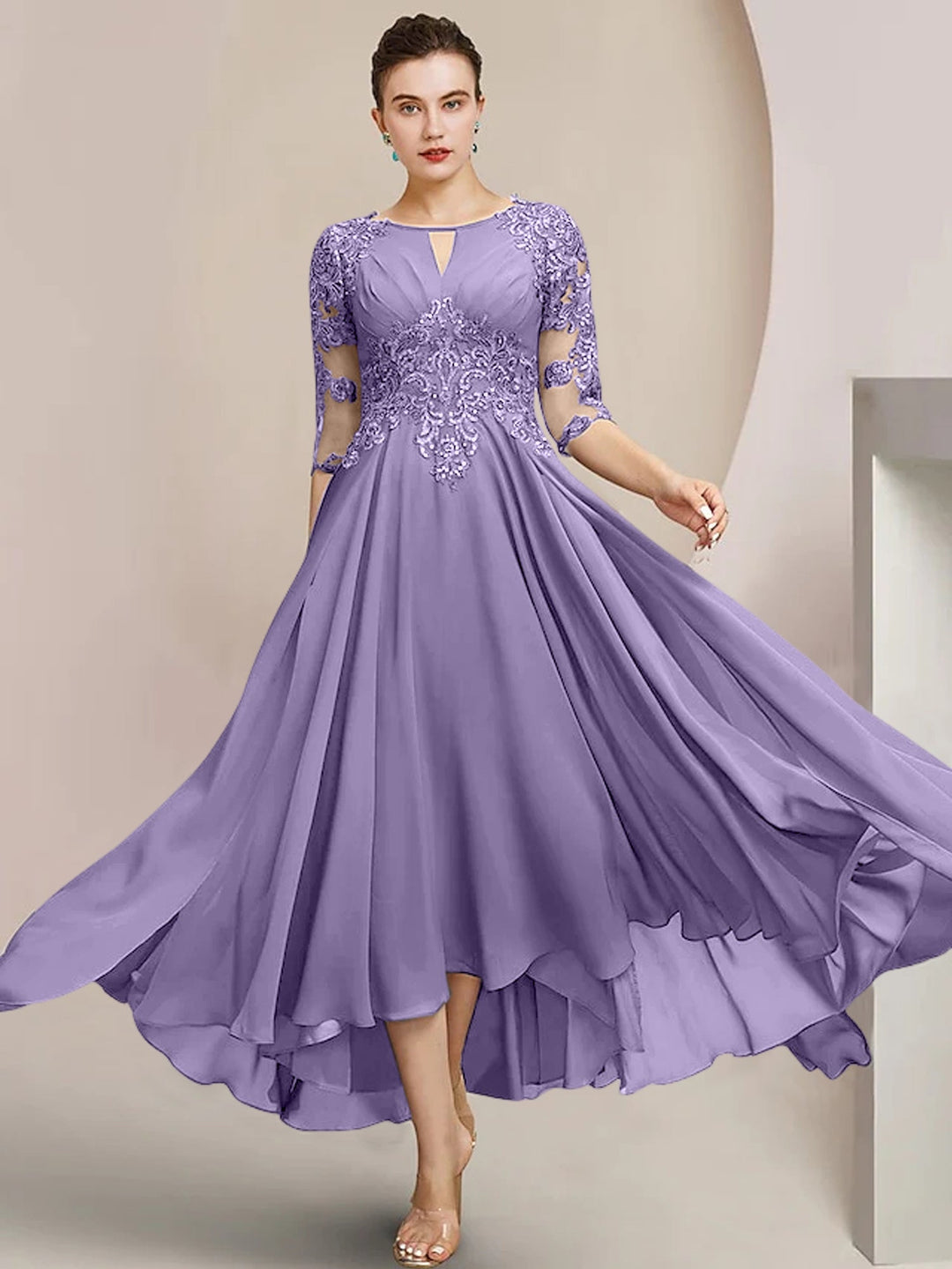 A-Line/Princess Scoop Tea-Length Mother of the Bride Dresses