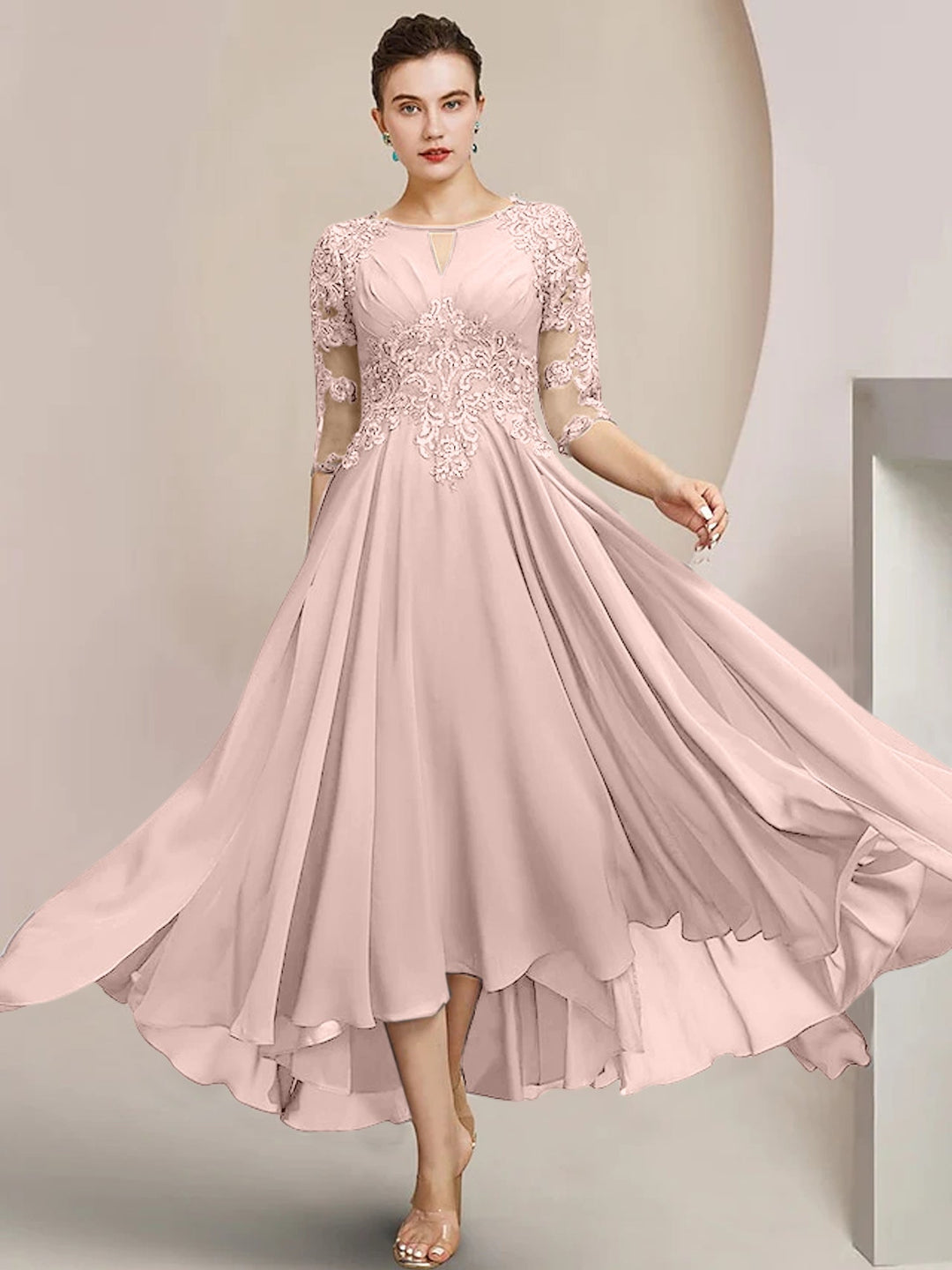 A-Line/Princess Scoop Tea-Length Mother of the Bride Dresses