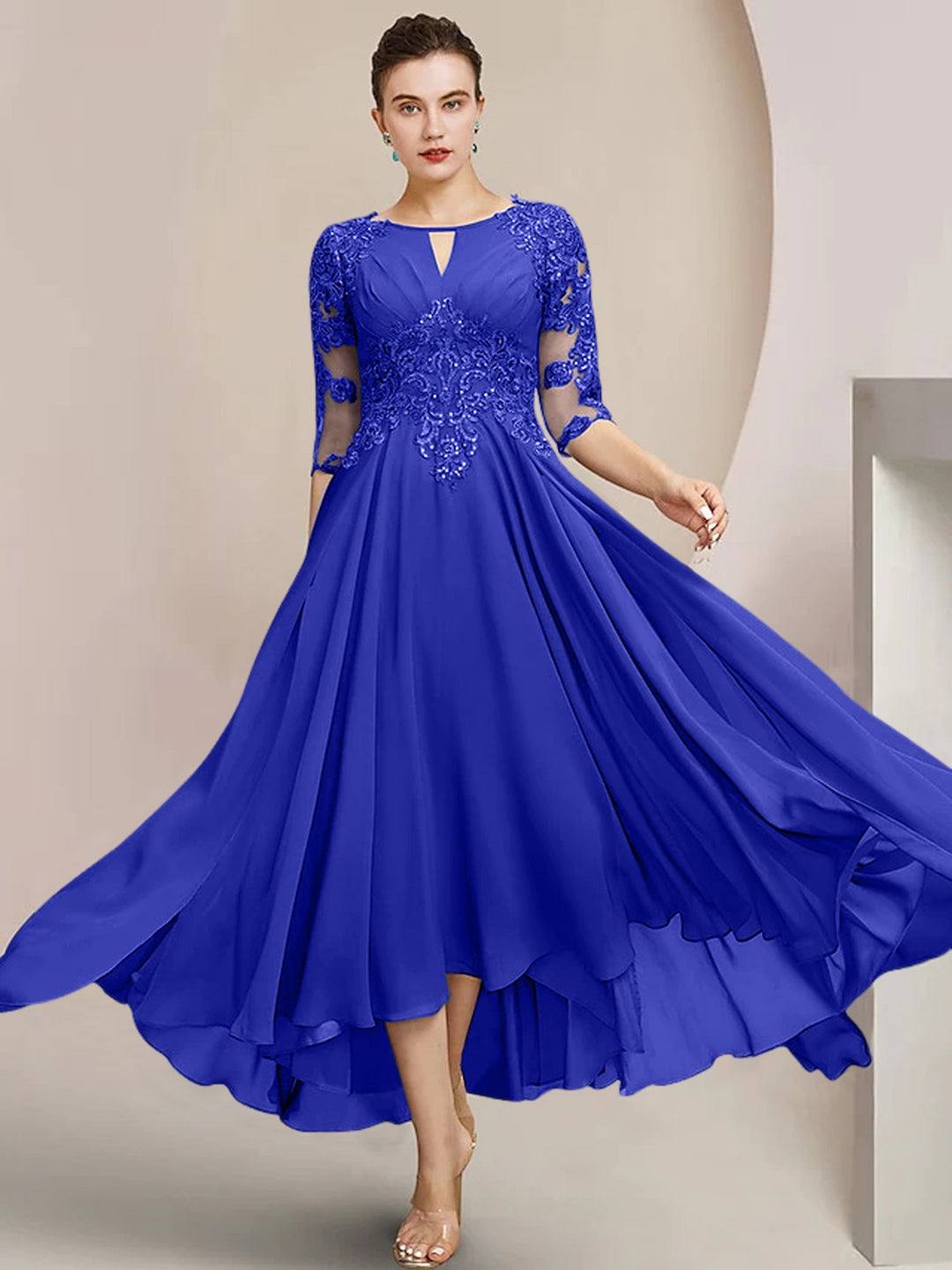 A-Line/Princess Scoop Tea-Length Mother of the Bride Dresses