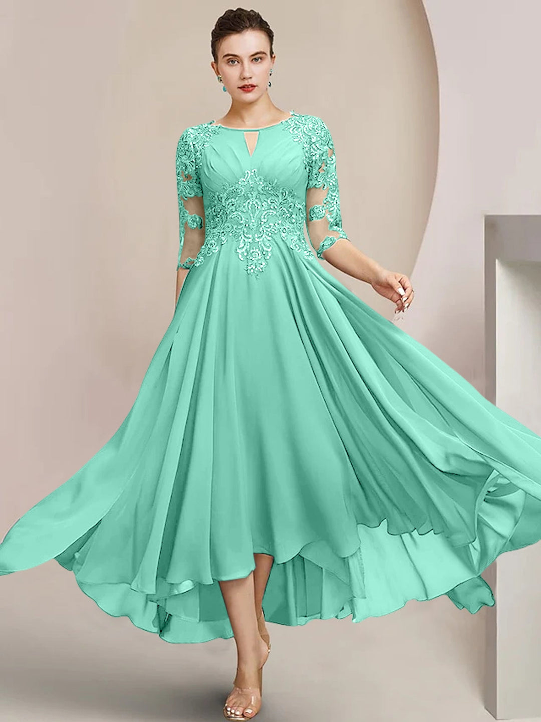 A-Line/Princess Scoop Tea-Length Mother of the Bride Dresses